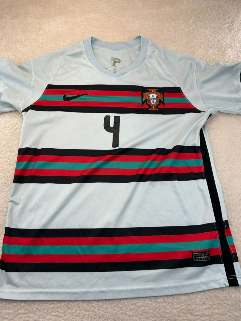 Nike Mens Portugal Soccer Jersey White/Multicolor L Polyester Striped Dri-Fit Go